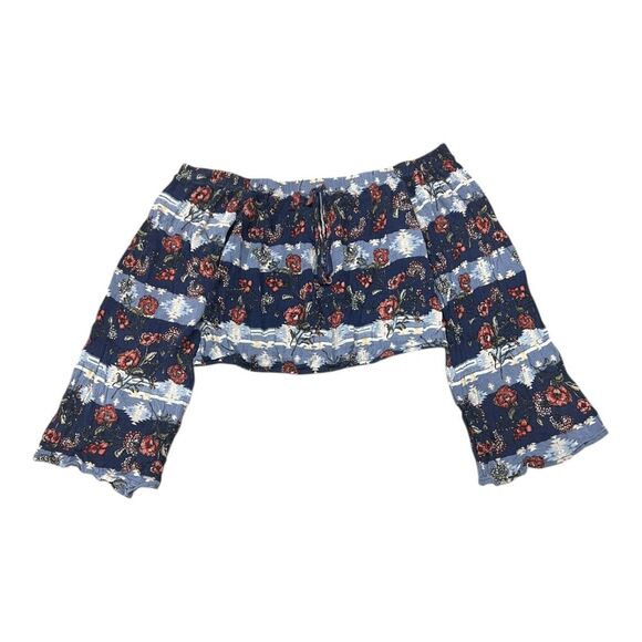 Altar'd State Blue Floral Off Shoulder Cropped Top S - Picture 1 of 3